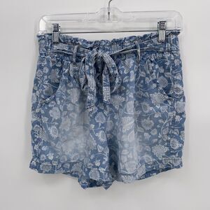Knox Rose Shorts Womens Blue With Flowers Boho Relaxed Elastic Waist Tie Small